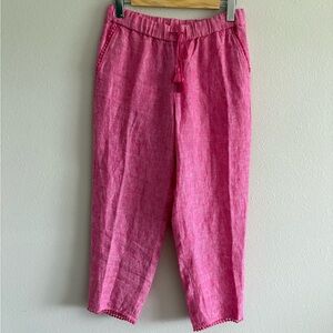 NWT Talbots 100% Linen Pants Cropped Loose-Fit Crochet-Trim Women’s 2 Pink